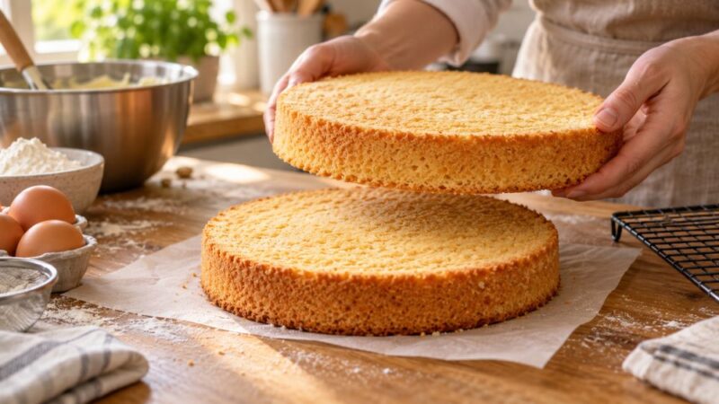 Domaća torta sa ravnomerno ispečenim, mekanim korama i bogatim kremastim filom.